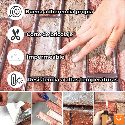 Brick3D Décor™ - PAPEL 3D DE LADRILLO AUTOADHESIVO