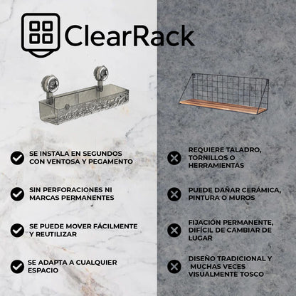 ClearRack™ - Organiza tu baño sin clavos ni daños