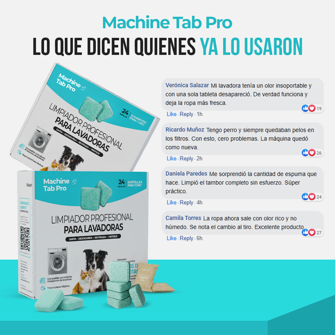 Machine Tab Pro™ - Tu lavadora limpia de verdad, no solo por fuera.